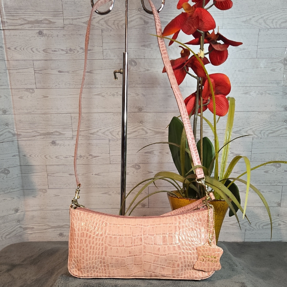 Giani Bernini Pink Crocodile Embossed Small Shoulder Bag Genuine Leather
